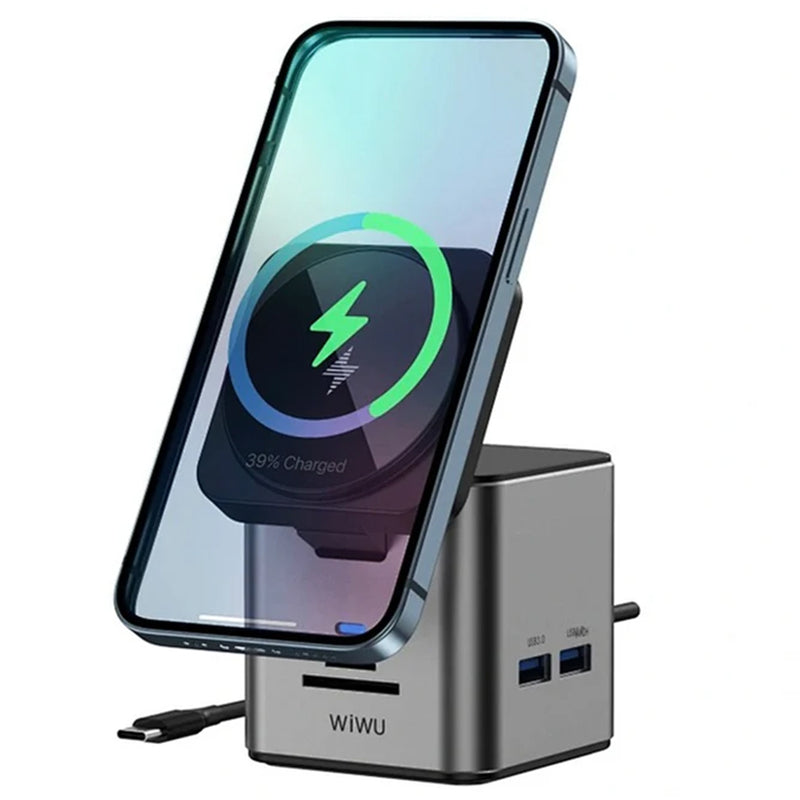 WiWU Wi-W025 9 in 1 Multi Ports Docking Station and Magsafe Wireless Charger - Pixel Zones