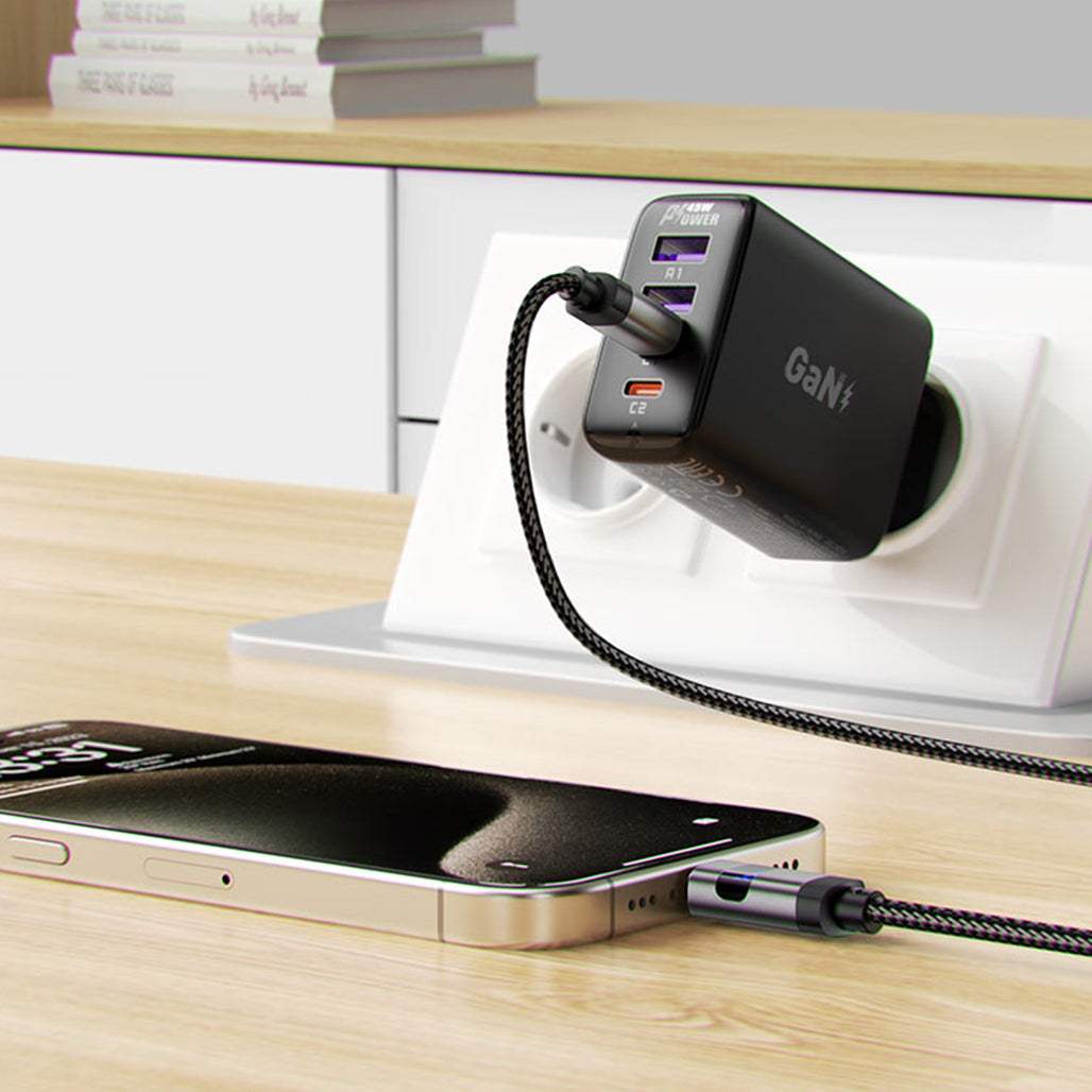 Acefast C15-03 60W Braided Charging Cable USB-C to USB-C With Digital Screen 1.2m