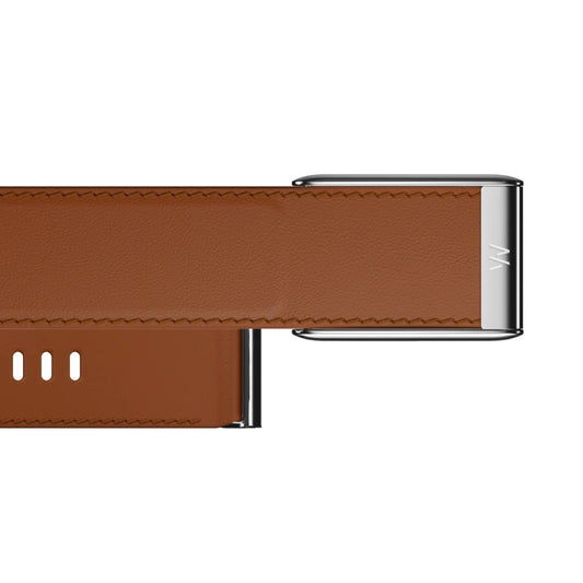 WHOOP 5.0 LeatherLuxe Straight Band - Chestnut/Cream with Titanium