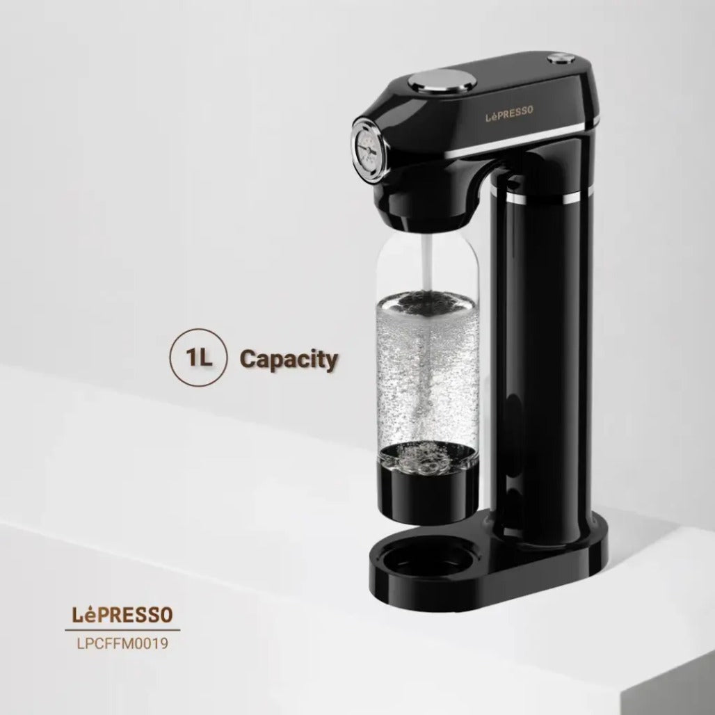 Lepresso Carbonator Instant Sparkling Water with Pressure Gauge & Efficient Carbonation- Black