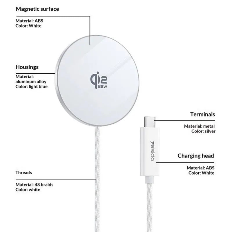 Yesido DS41 Qi2.2 25W Magnetic Wireless Charger - White