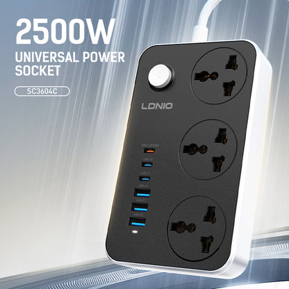 LDNIO SC3604C Power Strip With Usb Port 3 Outlets Socket 3 Usb-a +3 Usb-c Port Power Socket Extension Cord Surge Protector Plug