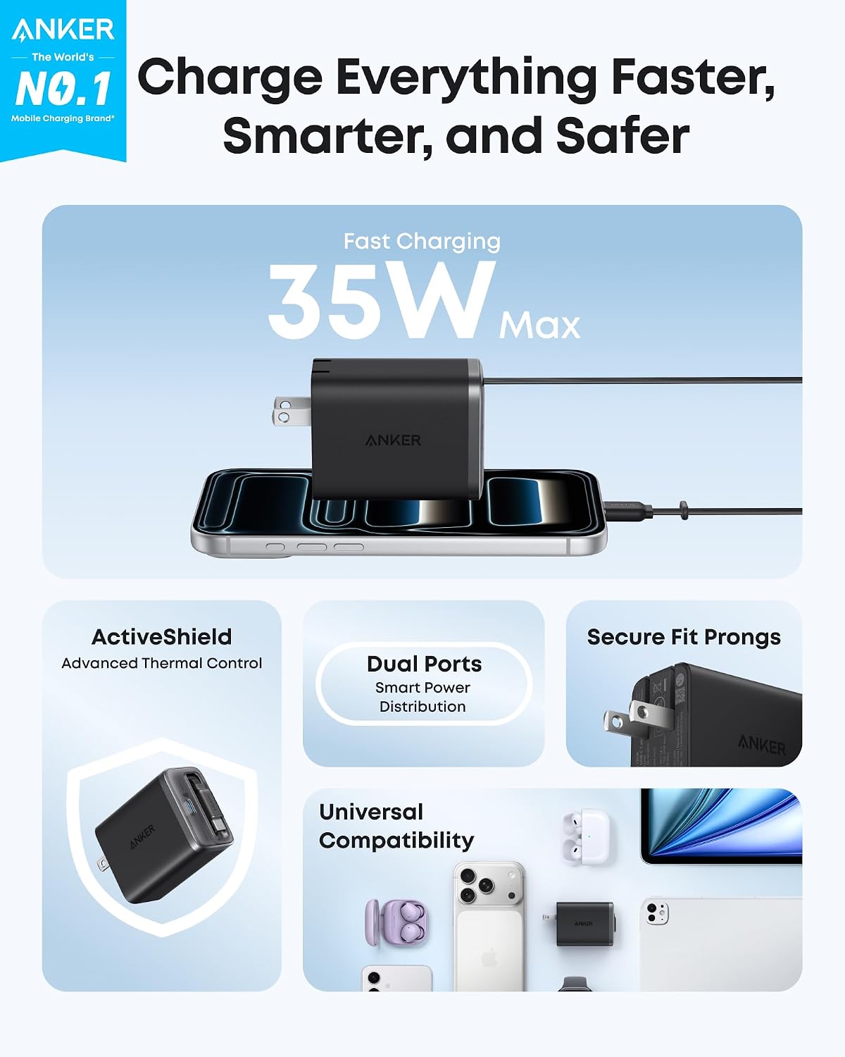 Anker Nano Charger 35W with Built-In Retractable USB-C Cable