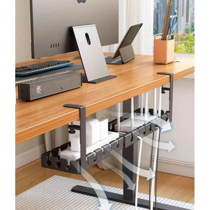 Kaloc Under‑Desk Cable Management Tray 40×14×4 cm, Clamp‑Mount No‑Drill, Cable & Power Strip Organizer