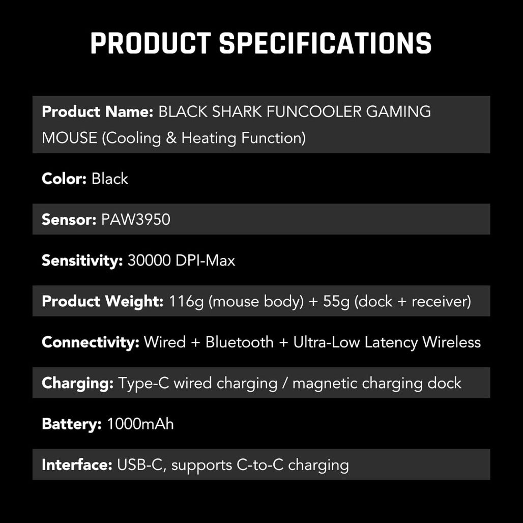 Black Shark Funcooler Wireless Gaming Mouse with Active Cooling & Heating