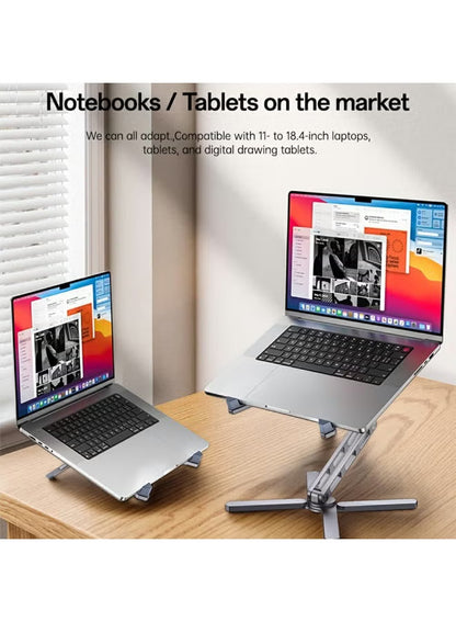 Yesido LP09 360° Rotating Aluminum Laptop Stand - 3-Axis Adjustable & Foldable Ergonomic Notebook Riser for 11-18.4" Devices - Silver