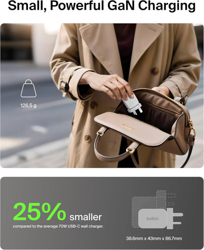 Belkin BoostCharge Pro 3-Port GaN Wall Charger 70W + Travel Adapter Kit