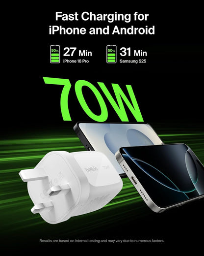 Belkin BoostCharge Pro 3-Port GaN Wall Charger 70W + Travel Adapter Kit