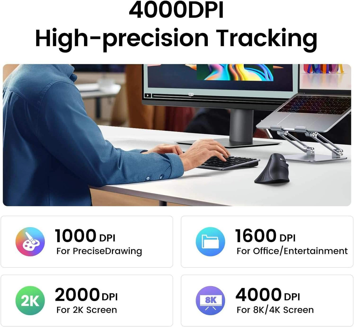 UGREEN Vertical Wireless Mouse Ergonomic Mouse with 5 Buttons