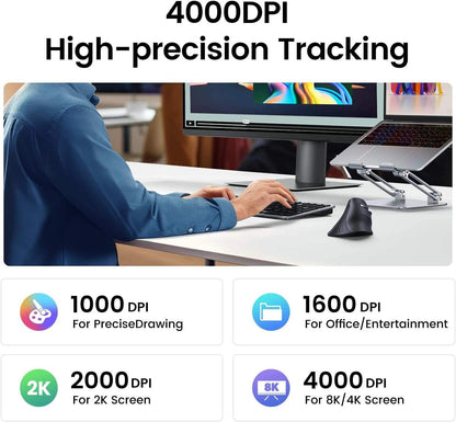 UGREEN Vertical Wireless Mouse Ergonomic Mouse with 5 Buttons