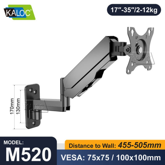 Kaloc M520 Studio Pro Ergonomic Wall-Mount Monitor Arm, Gas Spring technology & Cable Management for 17-35" Screens