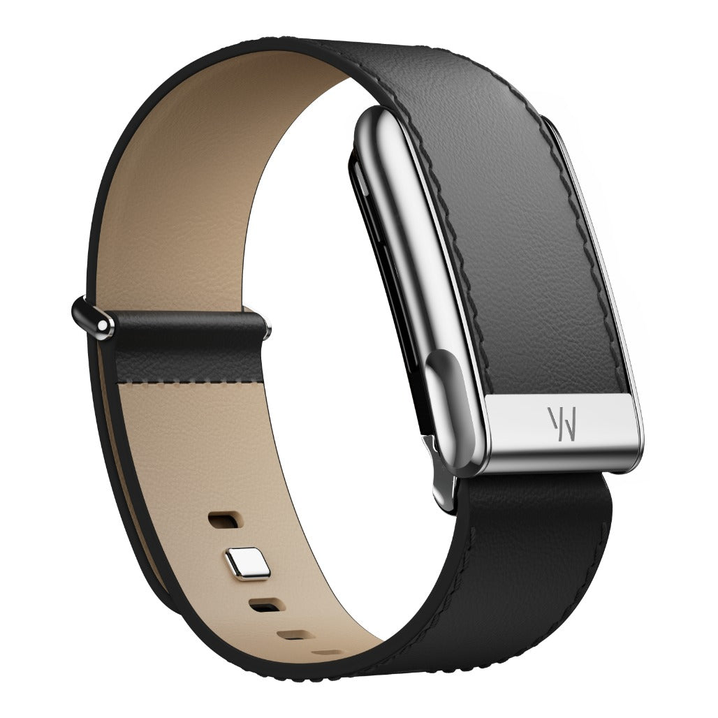 WHOOP MG LeatherLuxe Straight Band - Small/Medium -  Black/Cream With Titanium