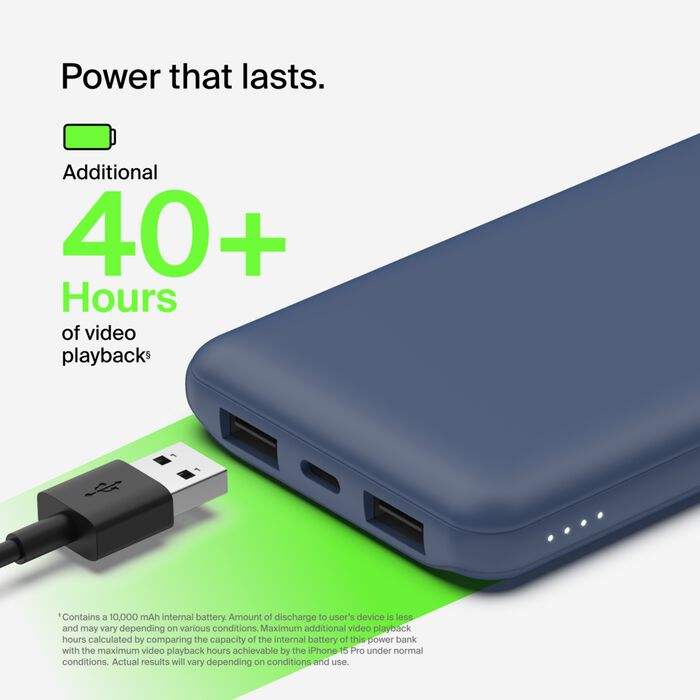 Belkin BoostCharge 10K Portable Power Bank – 15W, USB-C & Dual USB-A