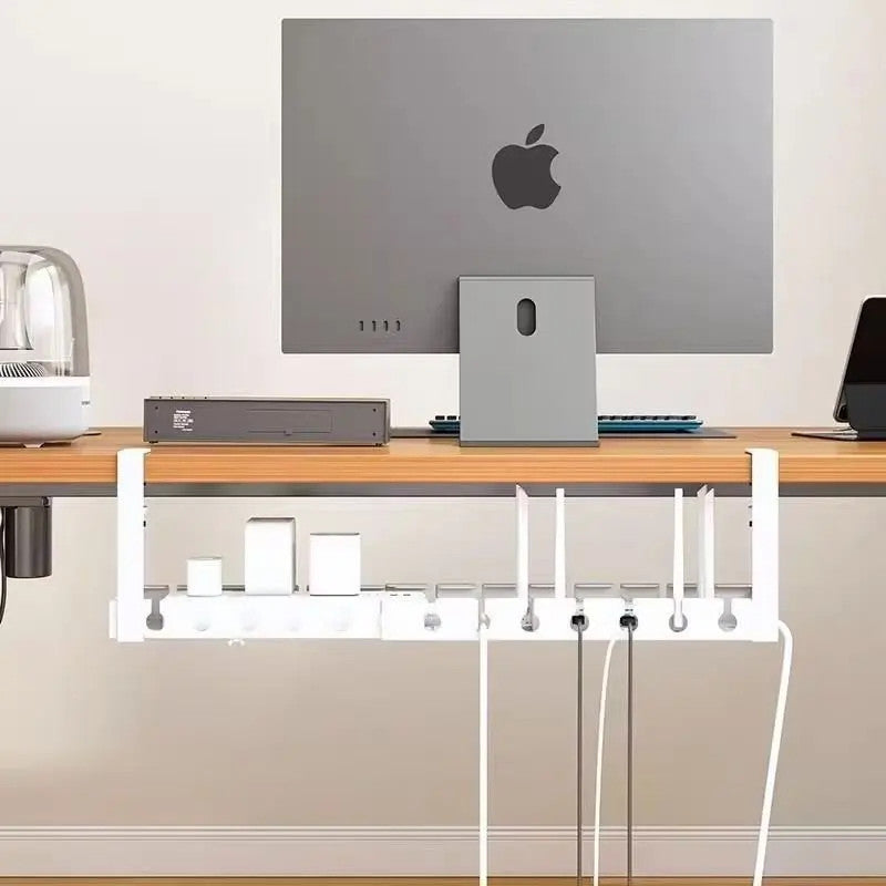 Kaloc Retractable Under‑Desk Cable Management Tray, Adjustable 43 to 74×14×4 cm, Clamp‑Mount No‑Drill, Cable & Power Strip Organizer