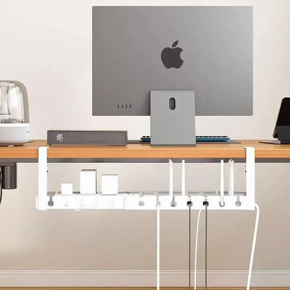 Kaloc Retractable Under‑Desk Cable Management Tray, Adjustable 43 to 74×14×4 cm, Clamp‑Mount No‑Drill, Cable & Power Strip Organizer