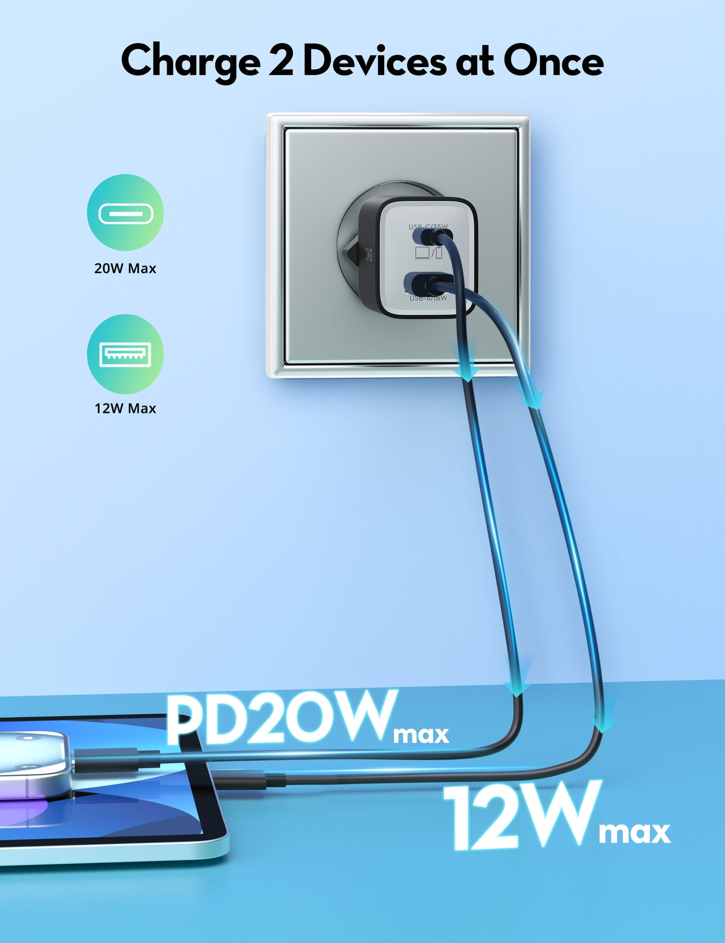 RAVPower 35W Fast Wall Charger EU Plug - Black - RP-PC1046