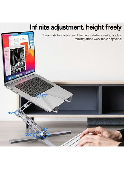 Yesido LP09 360° Rotating Aluminum Laptop Stand - 3-Axis Adjustable & Foldable Ergonomic Notebook Riser for 11-18.4" Devices - Silver