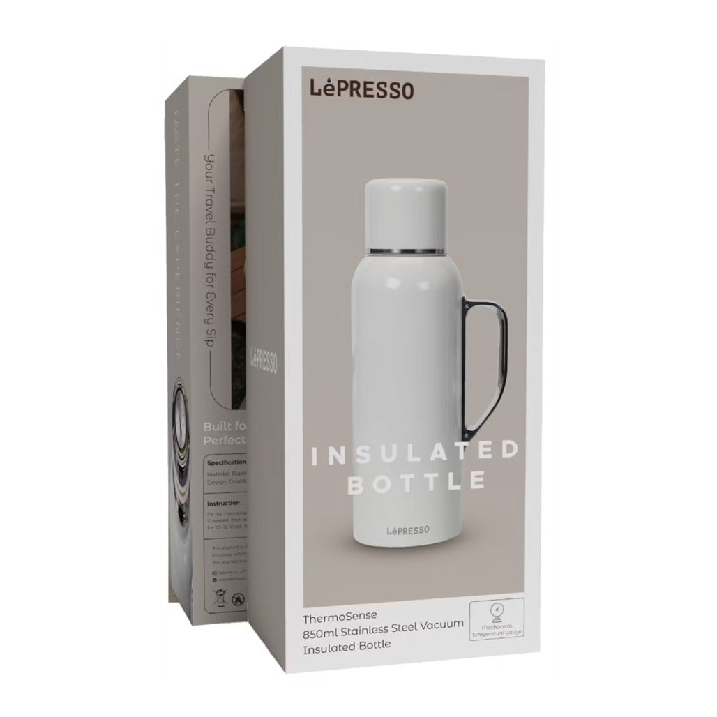 LePresso ThermoSense 850mL Stainless Steel Vacuum Insulated Bottle with Mechanical Temperature Gauge