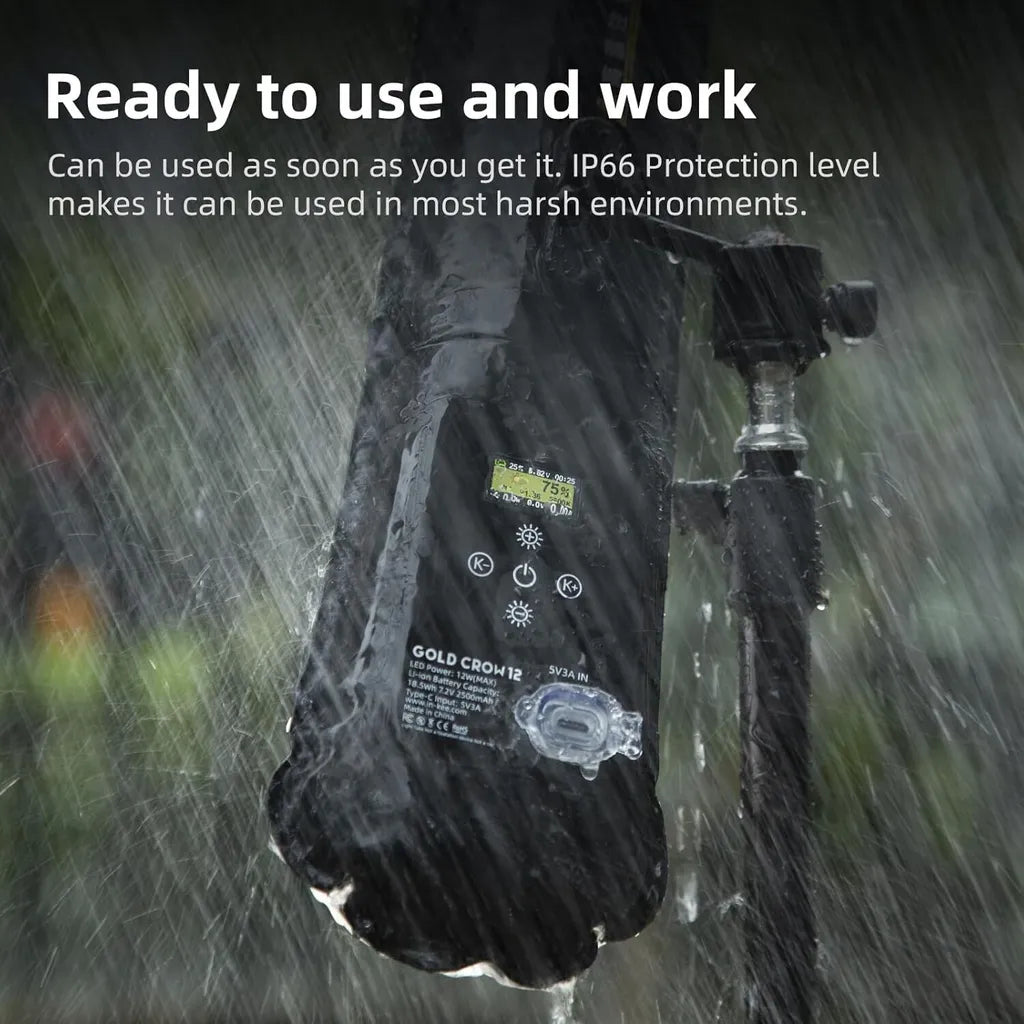 INKEE Gold Crow GC12 / GC20 Bi-Color LED Video Light – 2700K–6500K, CRI 95+, Waterproof IP66, Flexible Design, Built-In Battery