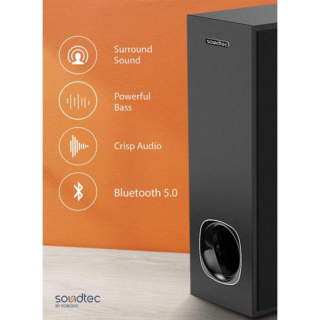 Porodo Soundtec 2.1CH Detachable Bluetooth Surround Soundbar System 100W