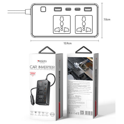 Yesido VC07 12V To 200V Car Inverter - Incependent Switch Multiple Protections USB QC3.0+TC PD Fast Charging