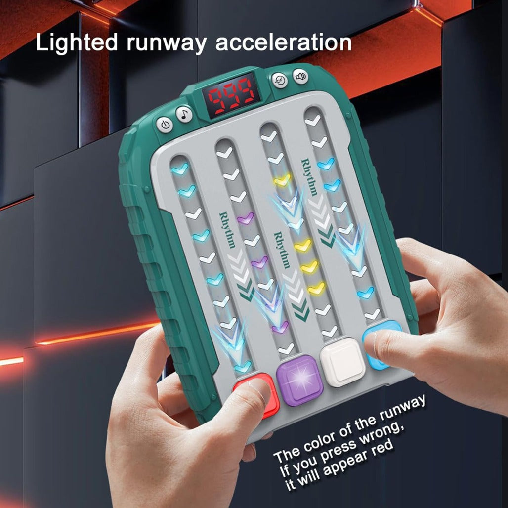 Rhythm Game Machine - Electronic Handheld Music Challenge Toy with LED Lights - Green