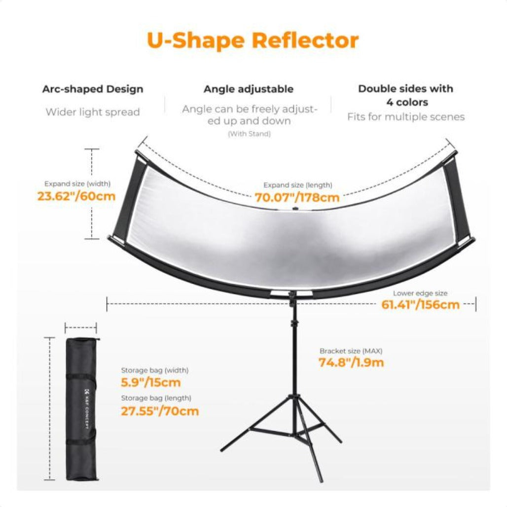 K&F Curved Reflector - 180x60cm with 1.9m Stand