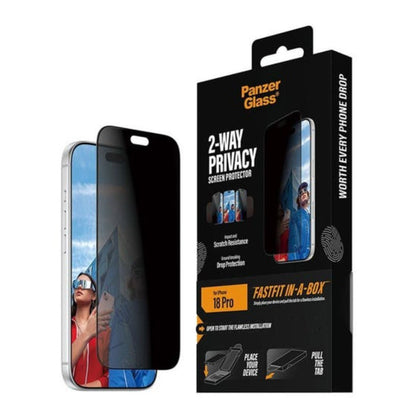 PanzerGlass 2-Way Privacy Screen Protector iPhone 18 Pro/18 Pro Max w. FASTFIT IN-A-BOX