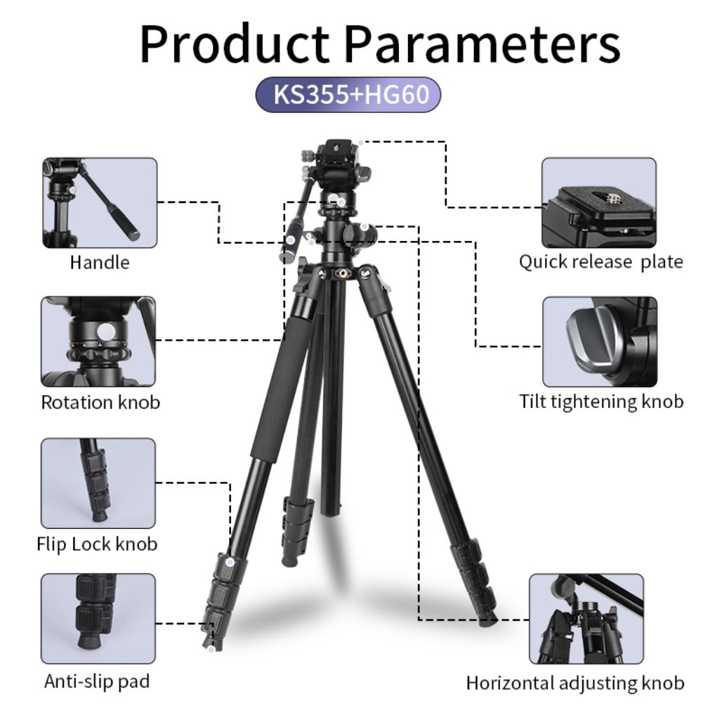Jmary 2-in-1 Monopod & Horizontal Axis Tripod - KS355+HG60