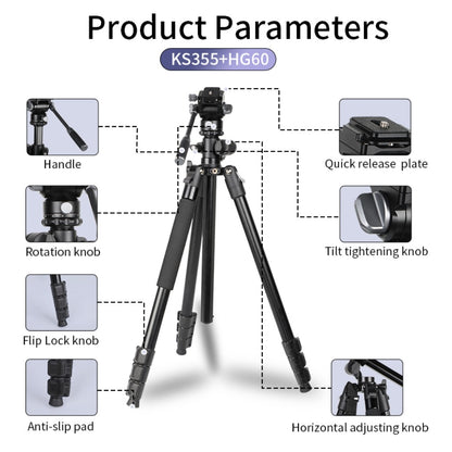 Jmary 2-in-1 Monopod & Horizontal Axis Tripod - KS355+HG60