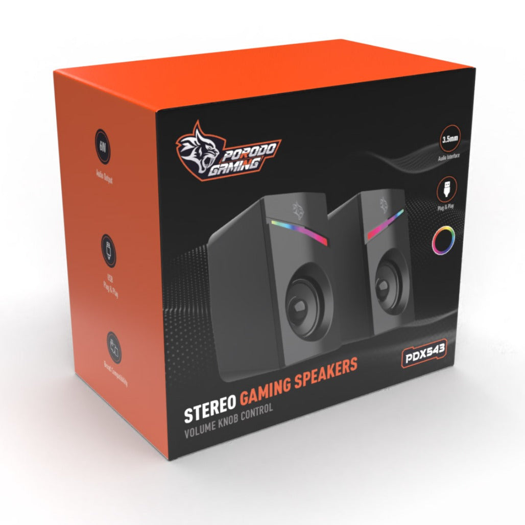 Porodo Gaming Stereo Speakers Volume Knob Control - Black