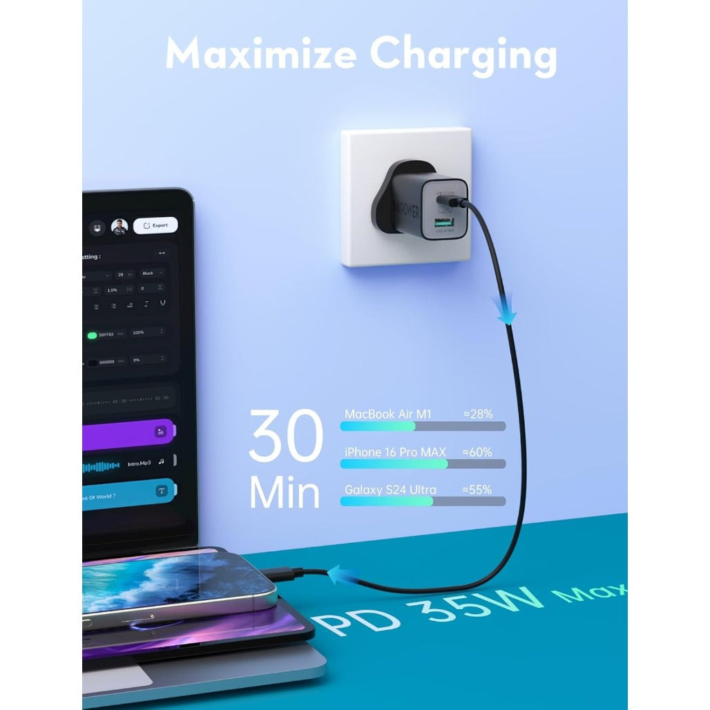 RAVPower 35W Fast Wall Charger EU Plug - White - RP-PC1046