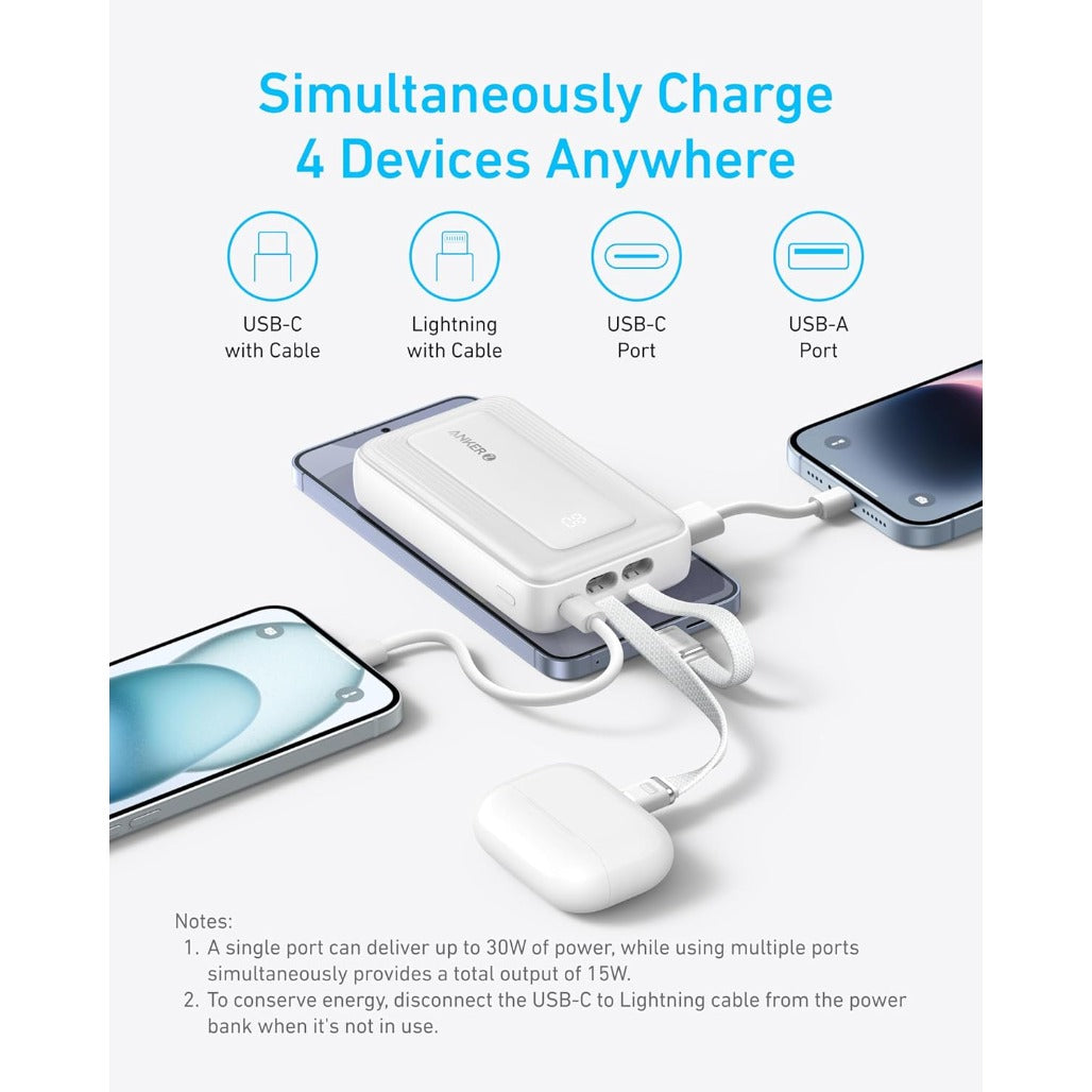 Anker Zolo Power Bank (10K, Built-In USB-C and Lightning Cable) - A1680H12