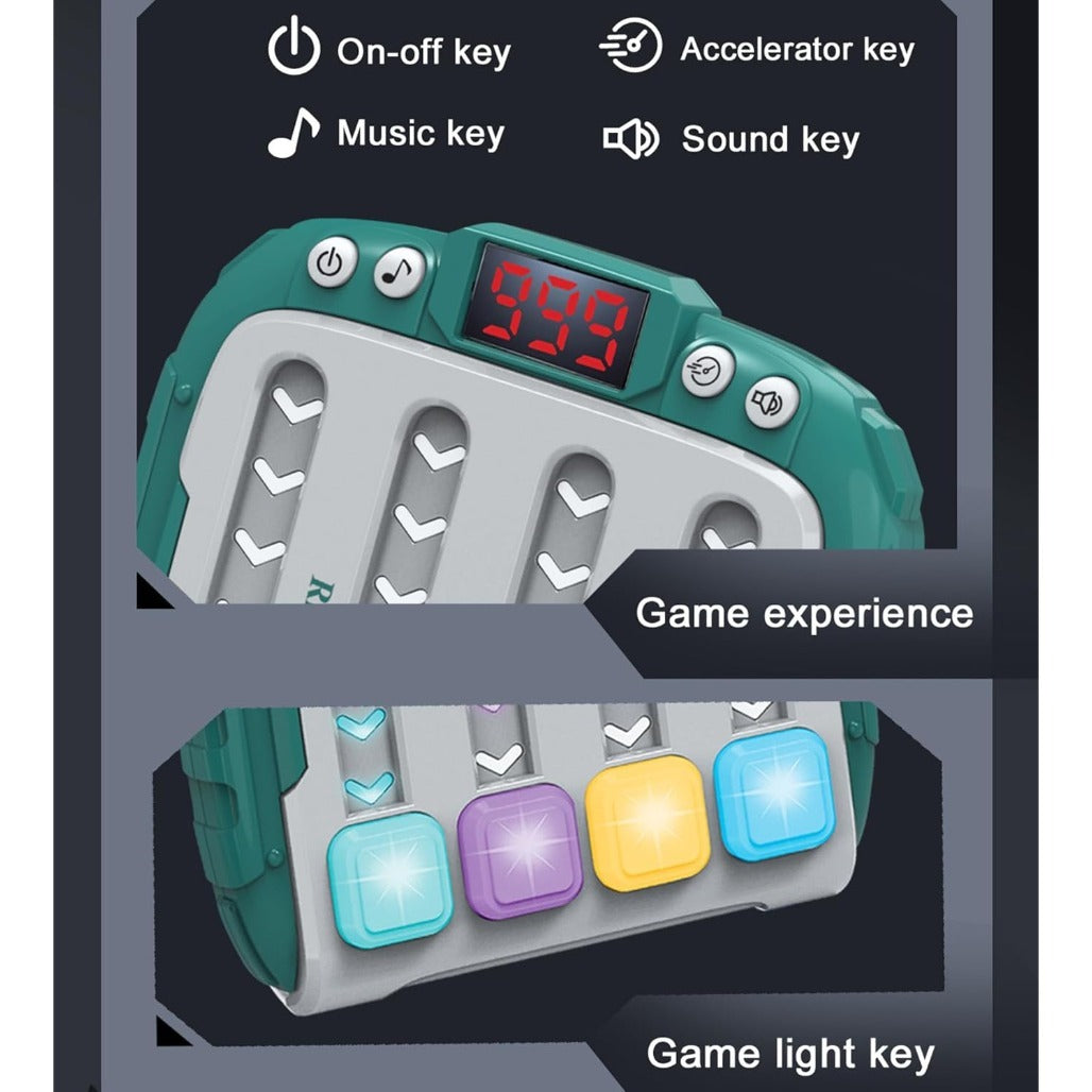 Rhythm Game Machine - Electronic Handheld Music Challenge Toy with LED Lights - Green