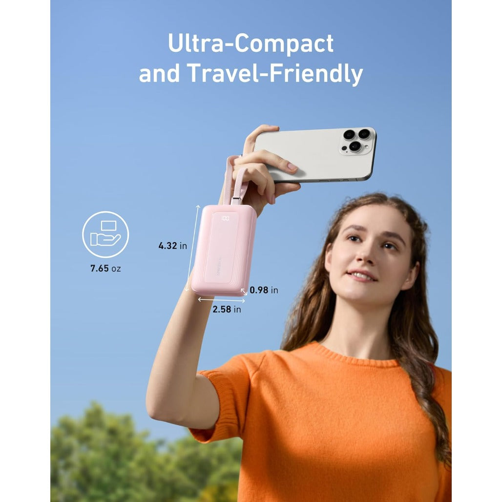 Anker Zolo Power Bank (10K, Built-In USB-C and Lightning Cable) - A1680H12
