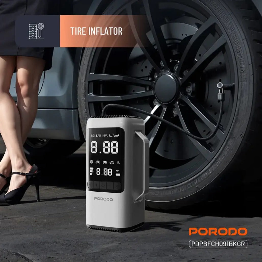 Porodo Multi-Function 6-In-1 Power Tool Jump Starter with Air Compressor & Power Bank