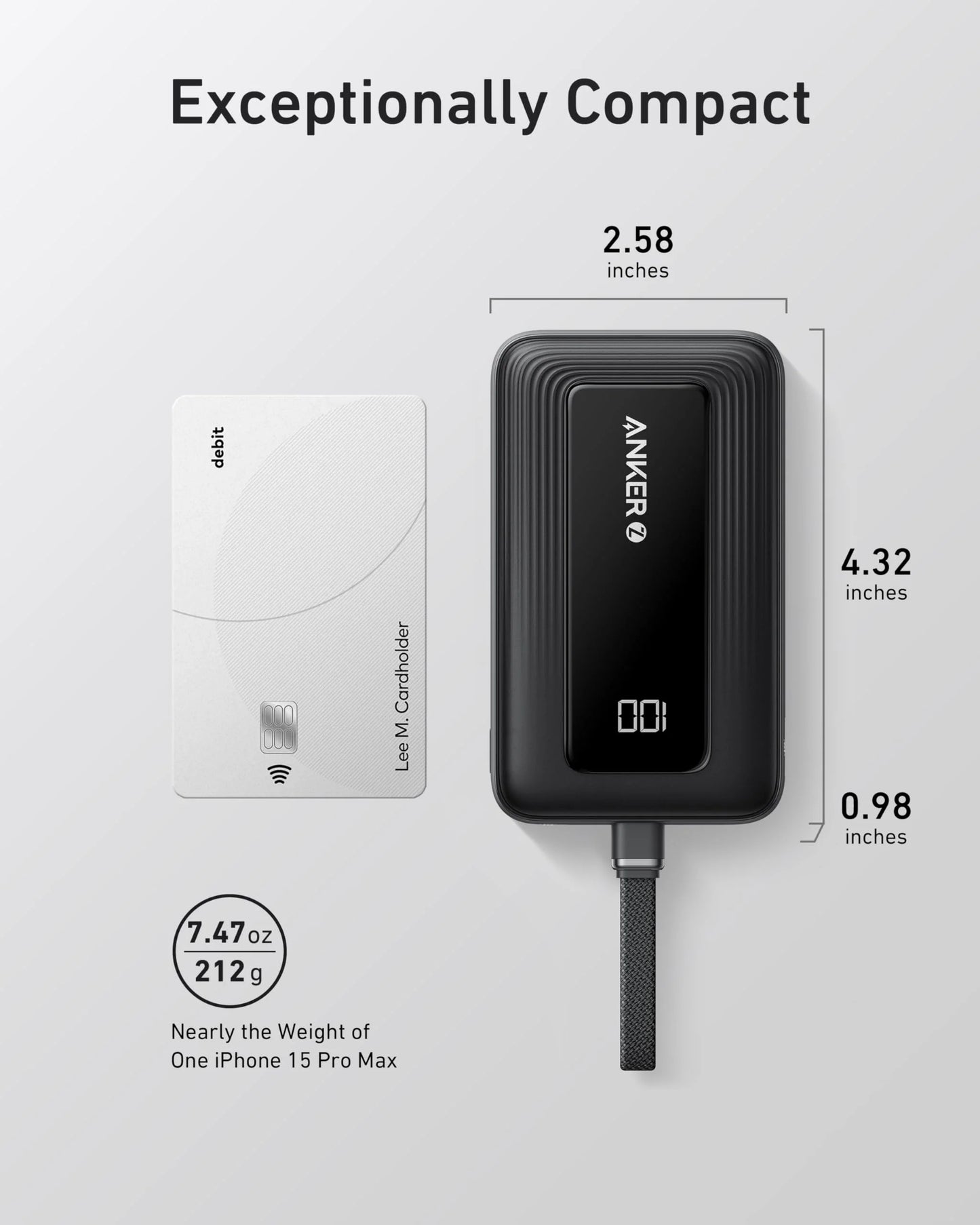 Anker Zolo Power Bank (10K, 30W) with 5.4-Inch Built-In USB-C Cable