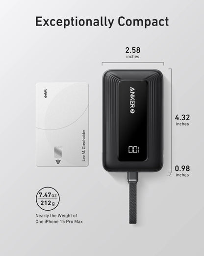 Anker Zolo Power Bank (10K, 30W) with 5.4-Inch Built-In USB-C Cable