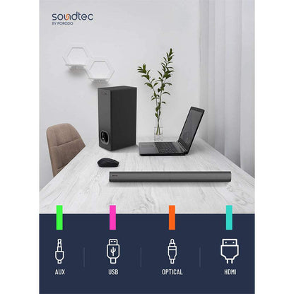 Porodo Soundtec 2.1CH Detachable Bluetooth Surround Soundbar System 100W