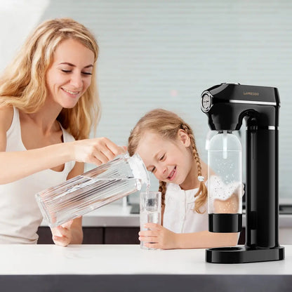 Lepresso Carbonator Instant Sparkling Water with Pressure Gauge & Efficient Carbonation- Black