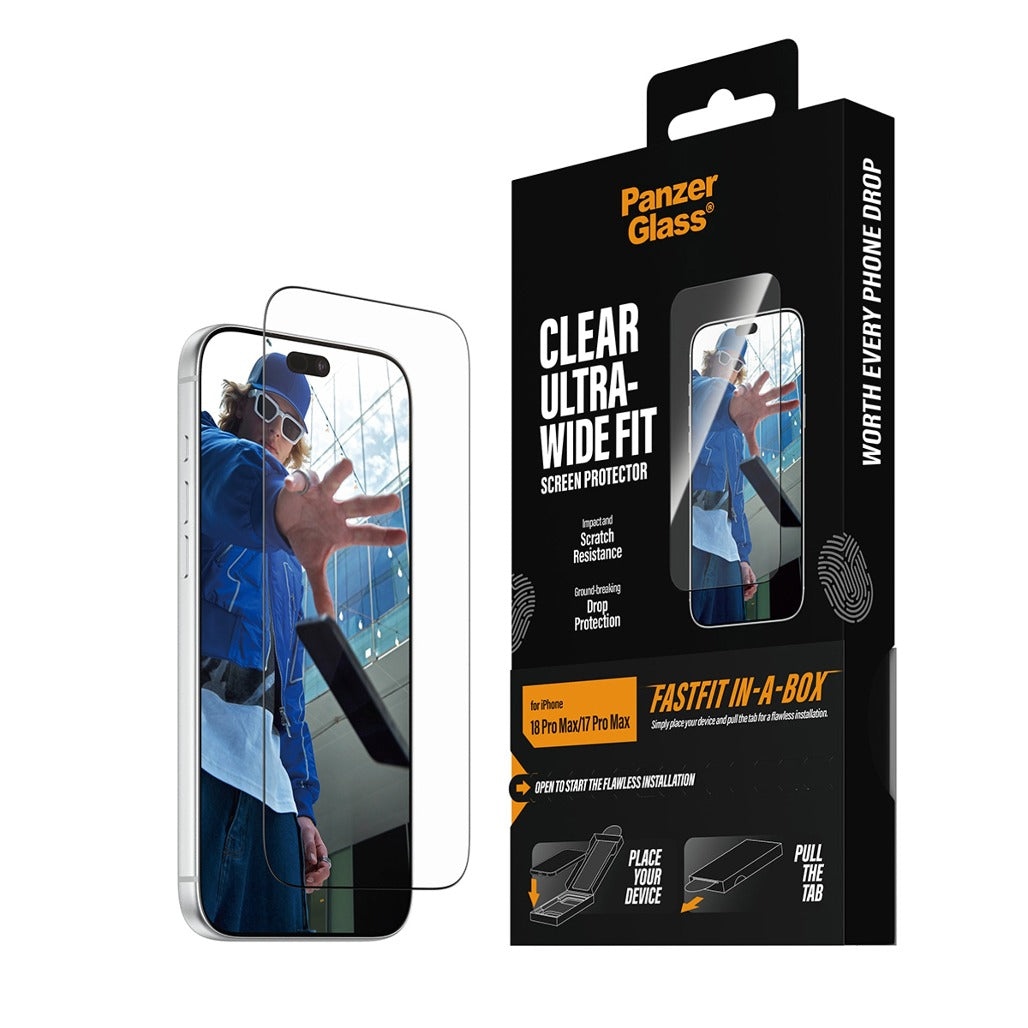 PanzerGlass Screen Protector iPhone 18 Pro/18 Pro Max w. FASTFIT IN-A-BOX