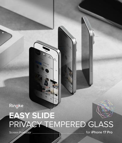 Ringke iPhone 17 Pro Screen Protector - Easy Slide Privacy Tempered Glass
