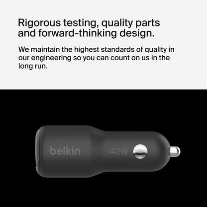 Belkin Dual Car Charger 42W - 30W USB-C Port + 12W USB-A Port