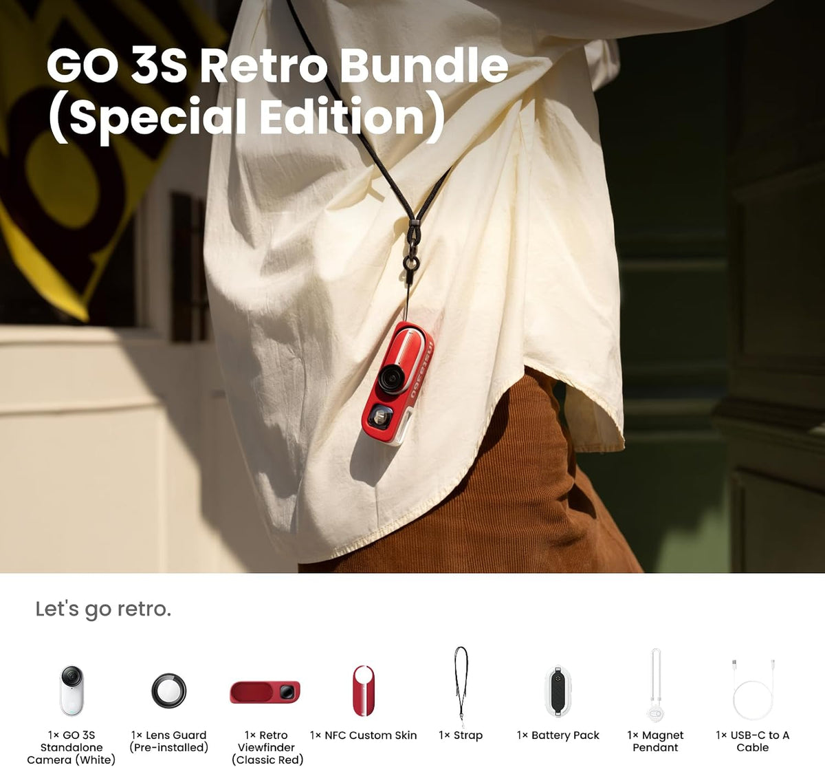 Insta360 GO 3S Retro Bundle 128GB Red - 4K Vlogging Camera, Tiny & Portable