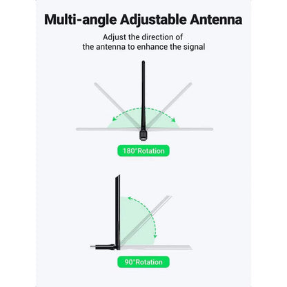 UGREEN AC650 Dual Band USB WiFi Adapter 6dBi High-Gain Antenna 2.4GHz & 5GHz Wireless Network Dongle