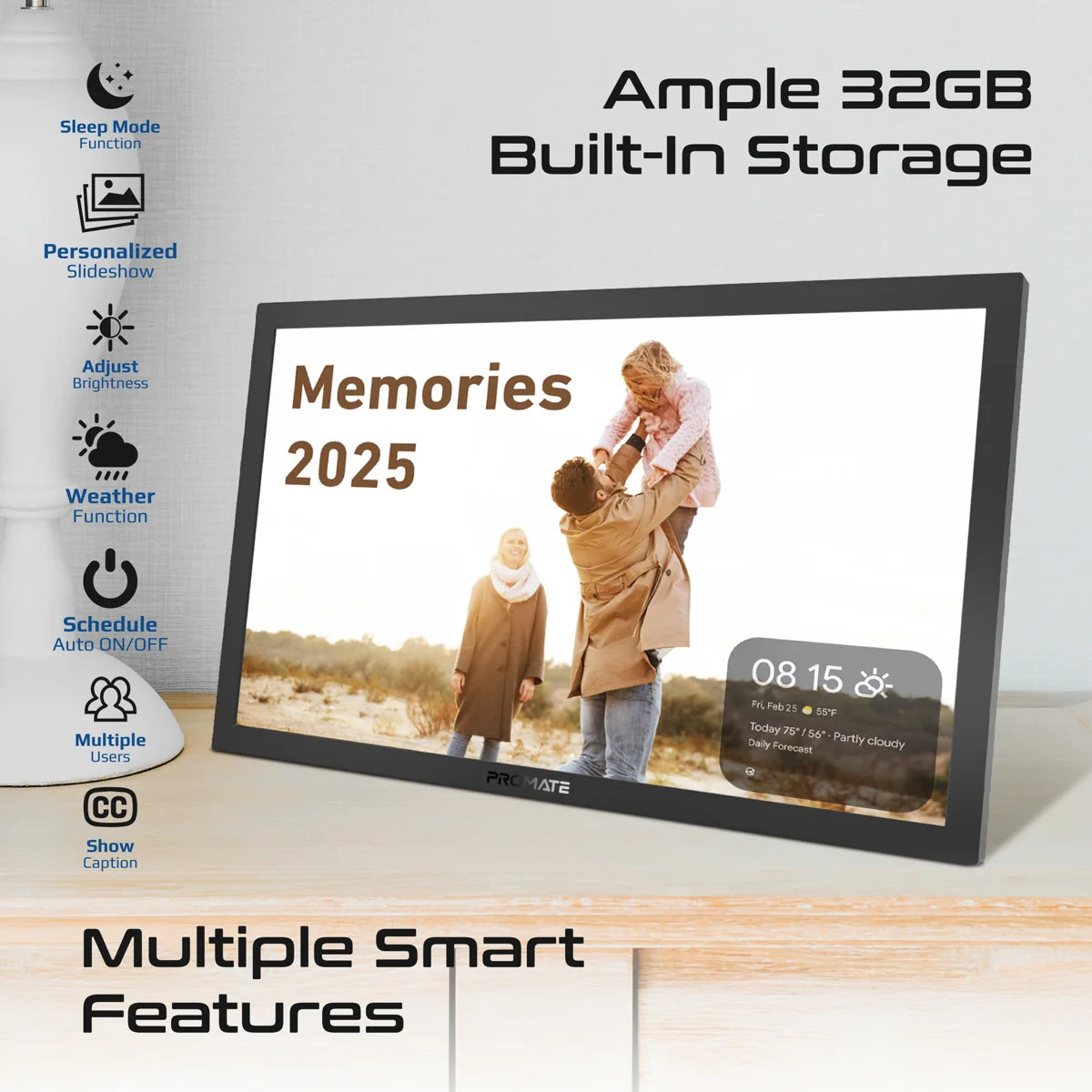 Promate 15.6" Vibrant Full HD Smart Multimedia Wi-Fi Digital Photo Frame - Black