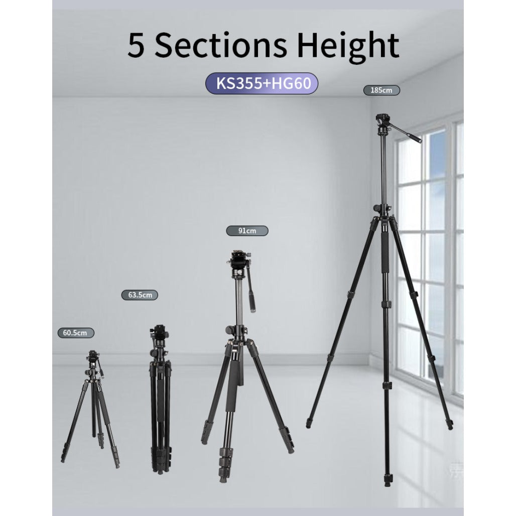 Jmary 2-in-1 Monopod & Horizontal Axis Tripod - KS355+HG60