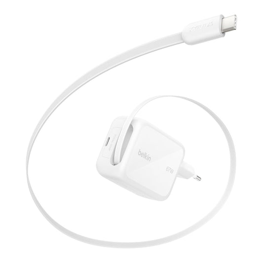 Belkin USB-C Charger Plug 67W with 3.3ft Retractable USB C Cable & Type C Port
