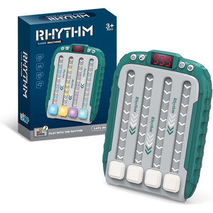 Rhythm Game Machine - Electronic Handheld Music Challenge Toy with LED Lights - Green