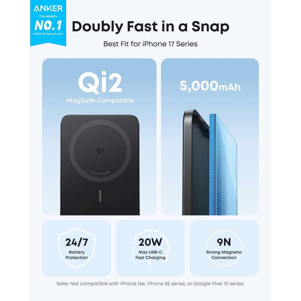 Anker Nano Power Bank (5K, MagGo, Slim) - A1665H11
